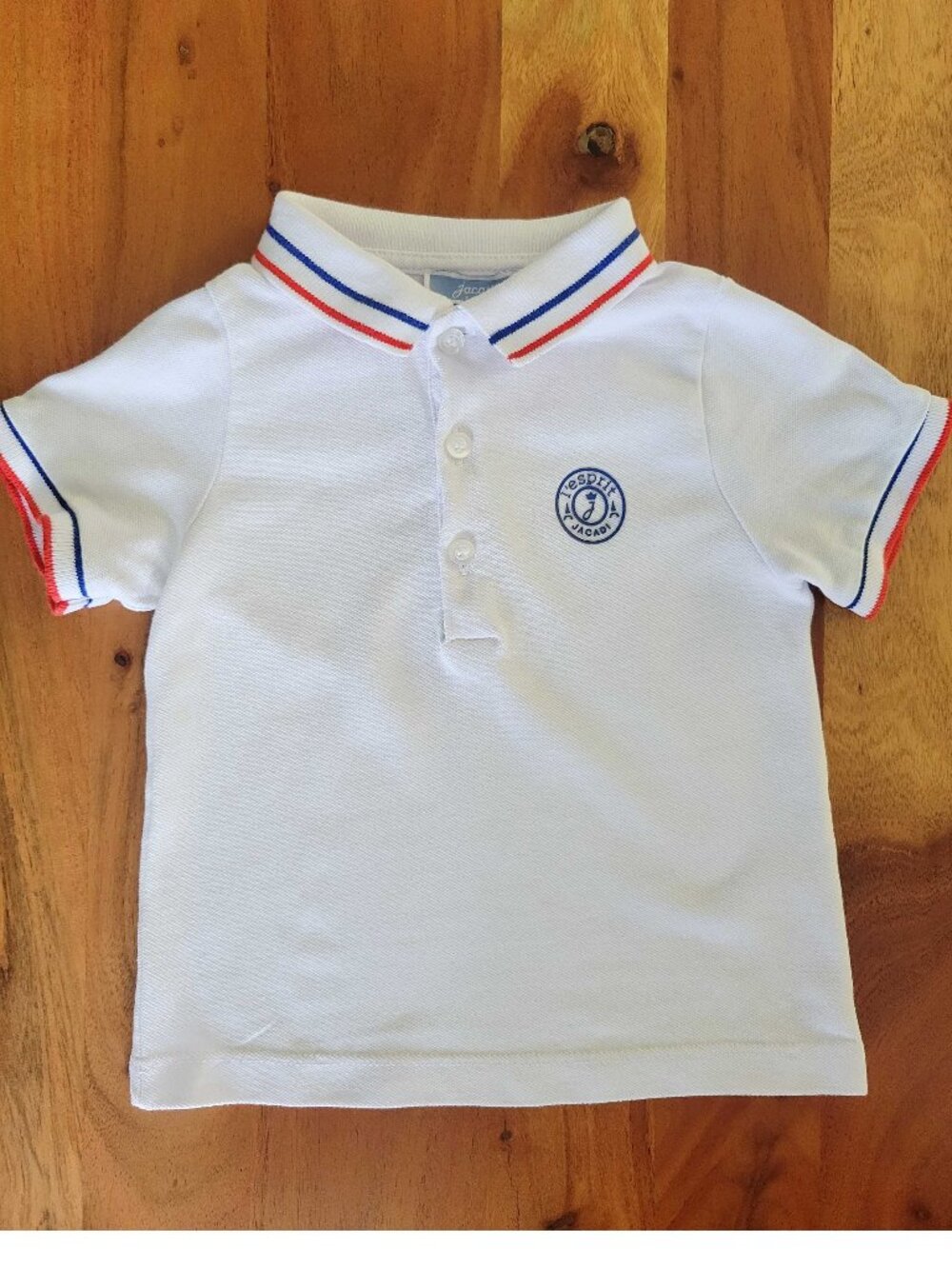 Jacadi Cotton Pique Classic White Polo Shirty  Sporty Chic Preppy Kids 18M